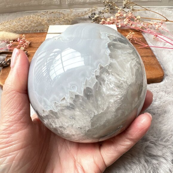 Gorgeous Large Agate Sphere with Druzy - Picture 10 of 10